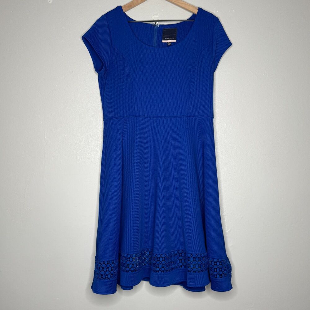 ModCloth‎ Womens Sheath Dress XL Blue Textured Cutout Fit Flare Event Brunch 60s
